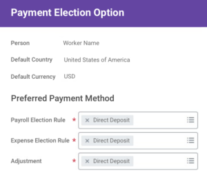 workday payment election option screen