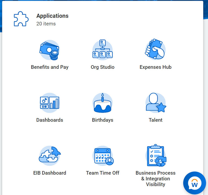screenshot showing the benefits and pay hub icon next to other worklets