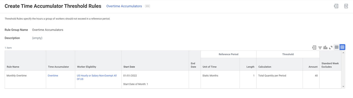 screenshot of Workday task: Create Time Accumulator Threshold Rules