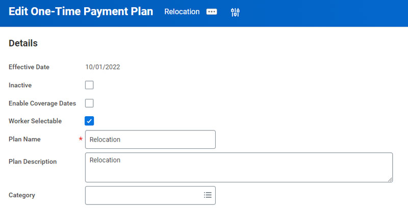 screenshot of the Workday task, Edit One-Time Payment Plan