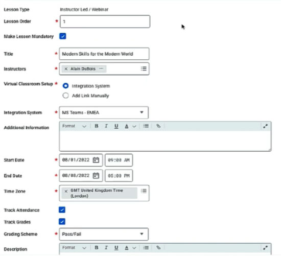 screenshot of configuration steps for Microsoft Teams and Workday Learning's auto-generate URL function
