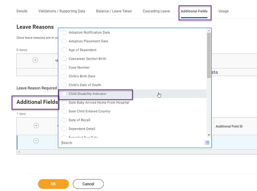 absence addl field leave type