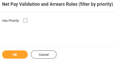 net pay validation and arrears rules filter by priority