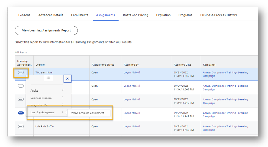 learning assignments visibility