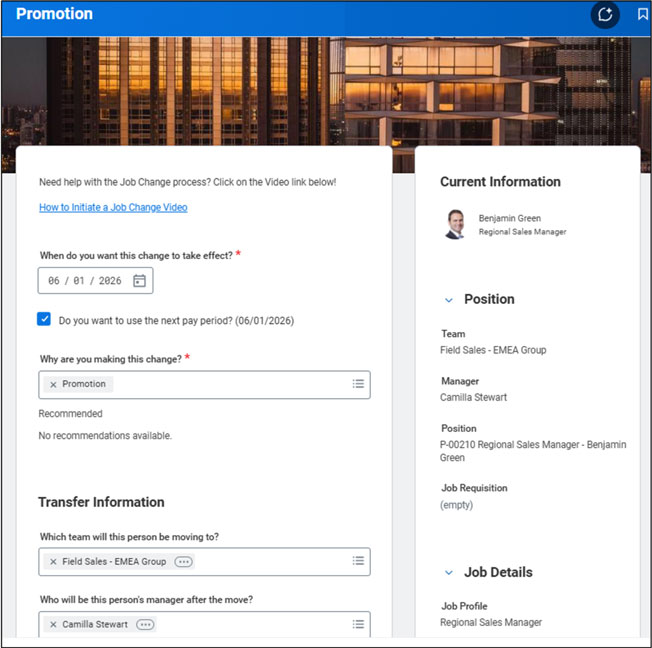 Screenshot of Change Job Template in Workday.