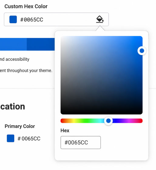 Screenshot of Custom Hex Color as part of tenant theme branding in Workday HCM.