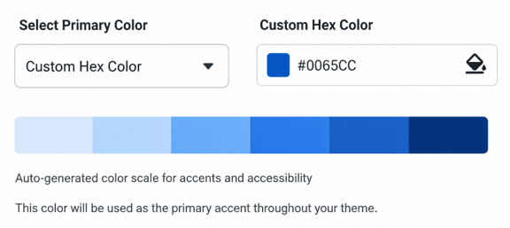 Screenshot of Select Primary Color as part of tenant theme branding in Workday HCM.