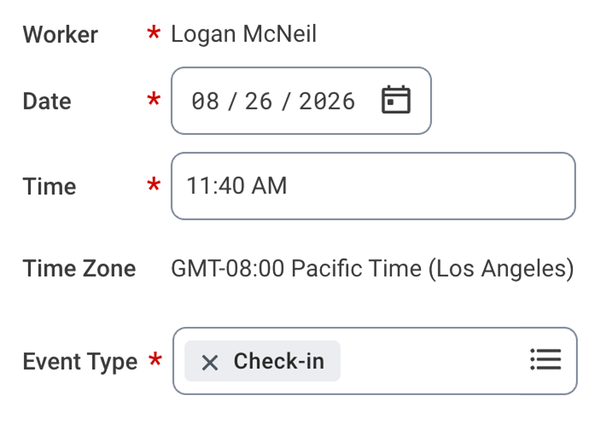Workday screenshot showing Time Zone.