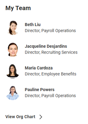 Screenshot of the My Team Card, which replaces the Team Highlights section in Workday.