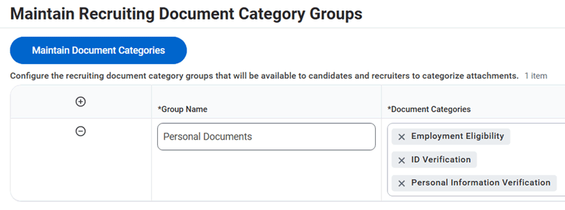 Screenshot of Maintain Recruiting Document Category Groups in Workday Recruiting.
