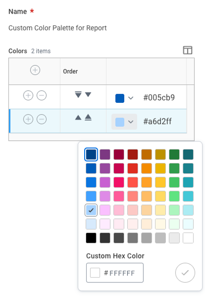 Screenshot of the Custom Color Palette available in Workday Reporting