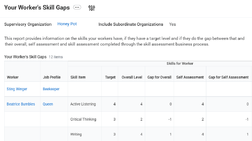 Screenshot of Your Worker's Skill Gaps in Workday.