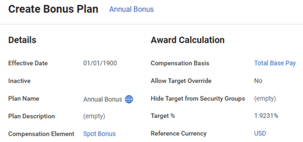 Screenshot of the Create Bonus Plan with the target percentage extended to the ten-thousandth decimal place.