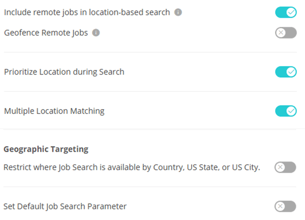 A screenshot of Job Search option toggles in Paradox.