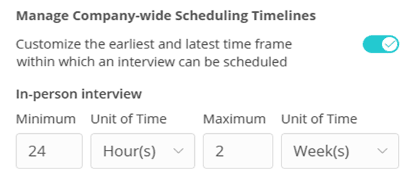 Screenshot of interview scheduling timelines menu options in Paradox.
