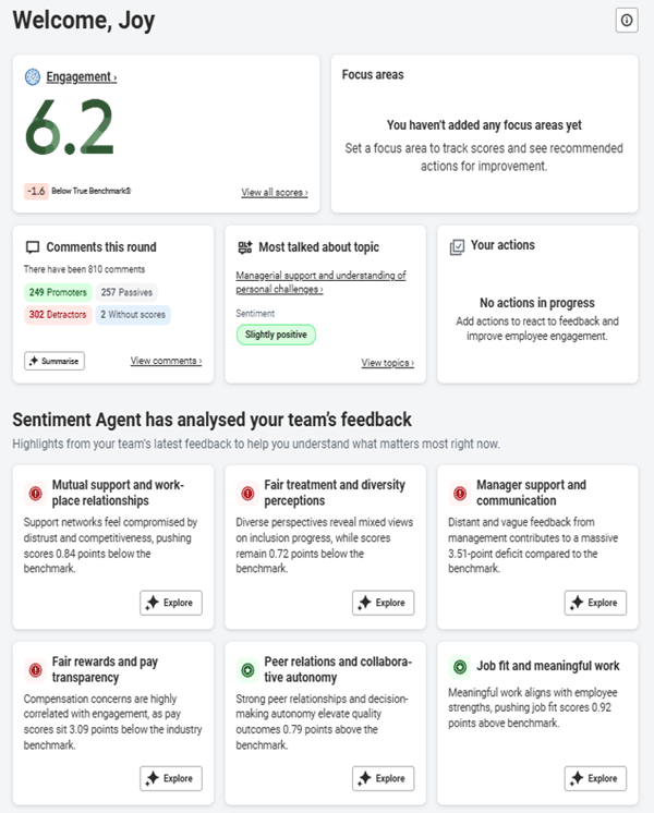 Screenshot of Peakon Sentiment Agent in Workday.